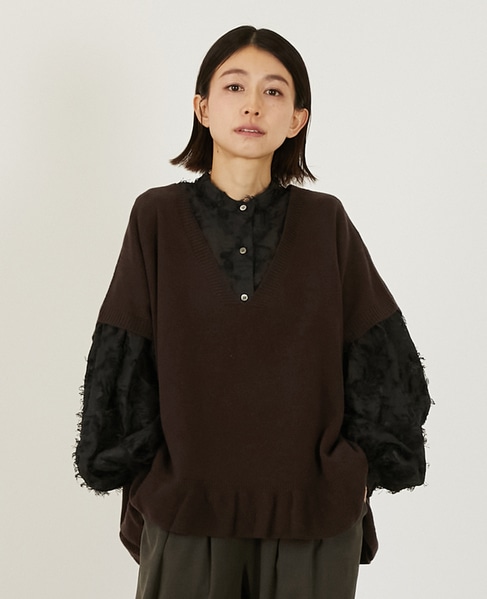 【LOURMARIN】裾フリルVネックジレ 詳細画像 ブラウン 1