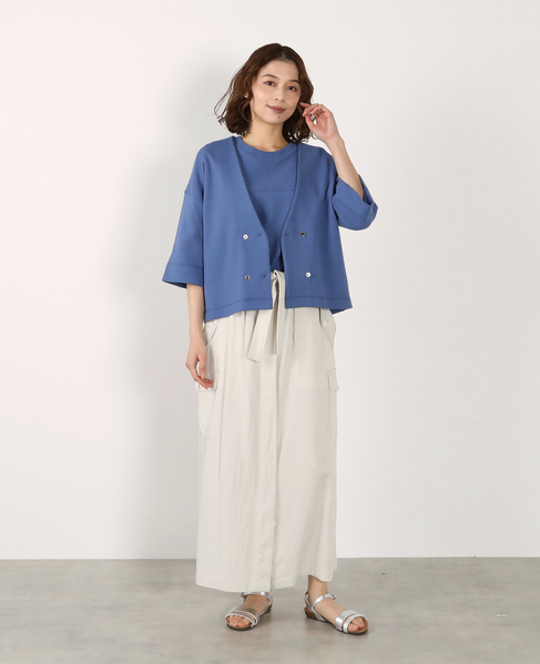 ダブル6分袖カーディガン 詳細画像 ブルー 2