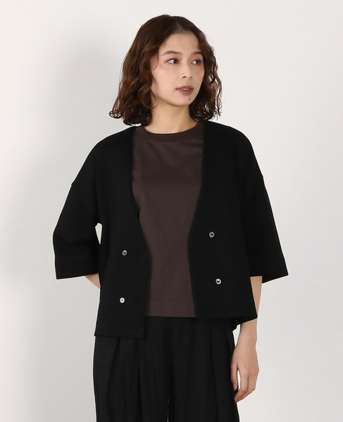 ダブル6分袖カーディガン 詳細画像 ブラック 1