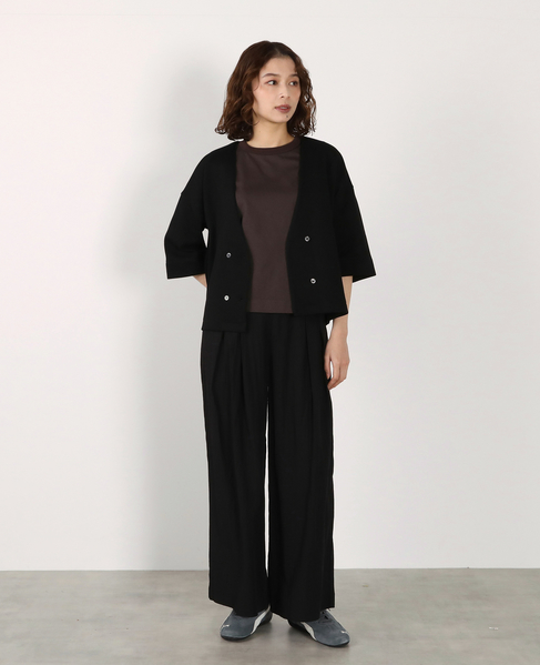 ダブル6分袖カーディガン 詳細画像 ブラック 2