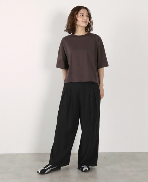 5分袖モックネックTシャツ 詳細画像 ダークブラウン 4