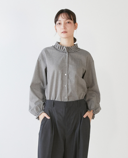麻混ワッシャーフリルシャツ