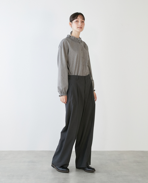 麻混ワッシャーフリルシャツ 詳細画像 グレー 8
