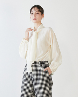 【LOURMARIN】コットンワッシャーボウタイブラウス