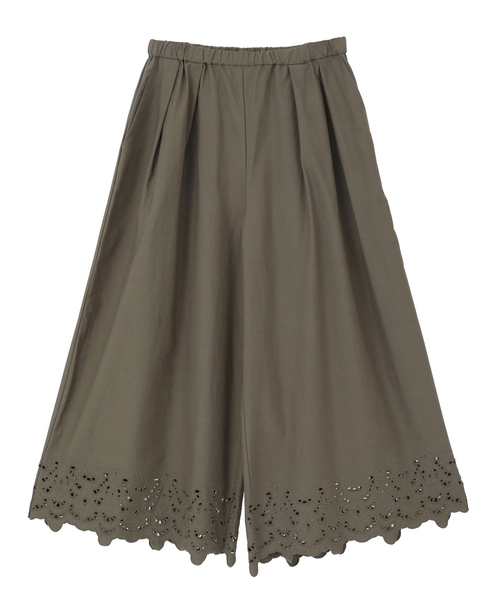 【LOURMARIN】スカラップ刺しゅうワイドキュロットパンツ 詳細画像 カーキ 12