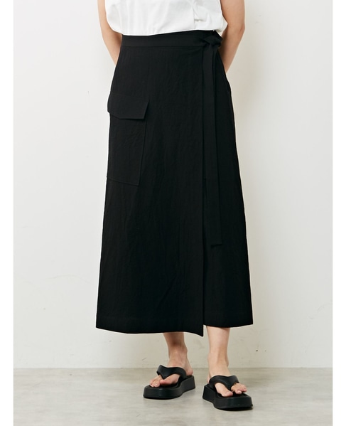 コットン混ラップスカート 詳細画像 ブラック 1