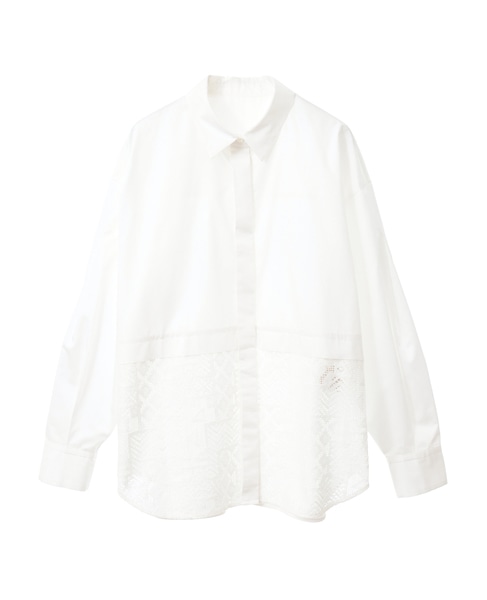 ベスティコットン×レース切替シャツ 詳細画像 ホワイト 1