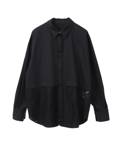 ベスティコットン×レース切替シャツ 詳細画像 ブラック 1