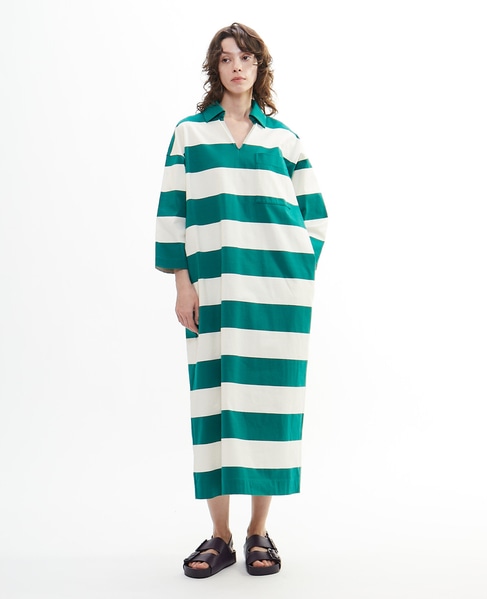 ビッグボーダースキッパーロングワンピース 詳細画像 グリーン×オフ 7