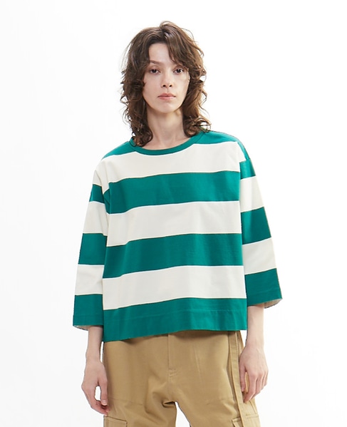 ビッグボーダー七分袖プルオーバー 詳細画像 グリーン×オフ 7