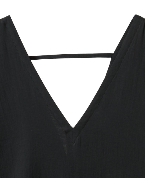 ダブルガーゼVネックノースリーブワンピース 詳細画像 ブラック 3