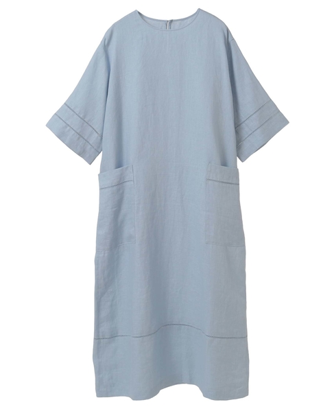 キャンブリックリネンダブルピコット刺繍ワンピース 詳細画像 サックス 1