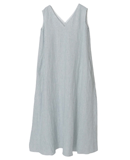 【Archive Dress Collection】リネンコットンストライプVネックワンピース