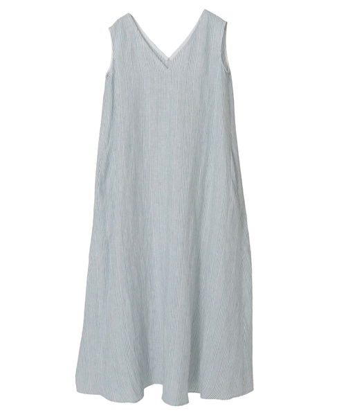 【Archive Dress Collection】リネンコットンストライプVネックワンピース 詳細画像 ブルー×ホワイト 1
