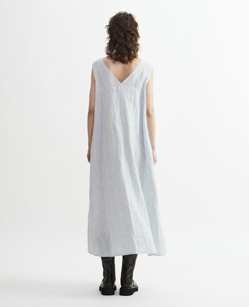 【Archive Dress Collection】リネンコットンストライプVネックワンピース 詳細画像 ブルー×ホワイト 10
