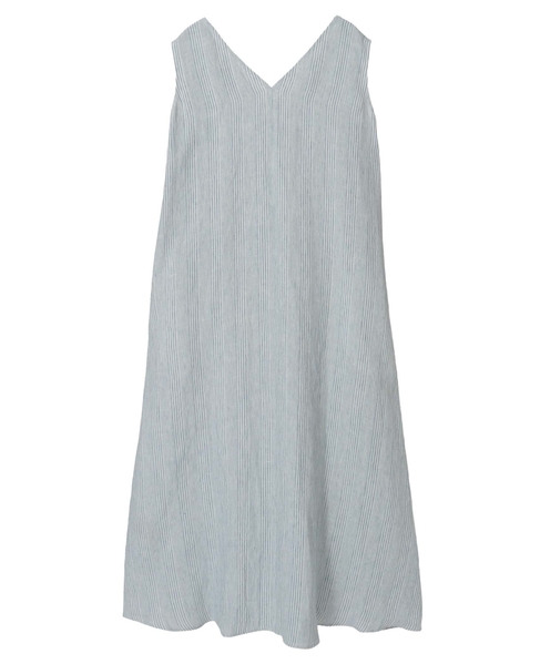 【Archive Dress Collection】リネンコットンストライプVネックワンピース 詳細画像 ブルー×ホワイト 2