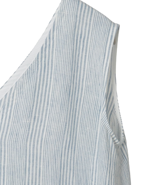 【Archive Dress Collection】リネンコットンストライプVネックワンピース 詳細画像 ブルー×ホワイト 4