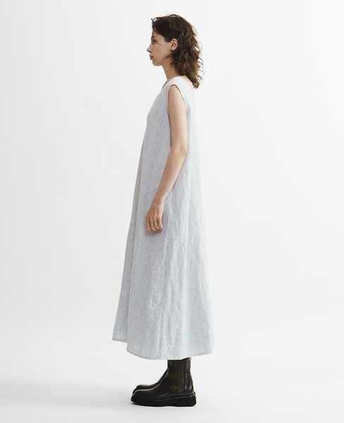 【Archive Dress Collection】リネンコットンストライプVネックワンピース 詳細画像 ブルー×ホワイト 9