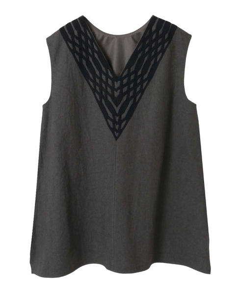 コットンリネンラミーキャンバスチュニックブラウス 詳細画像 グレー 2