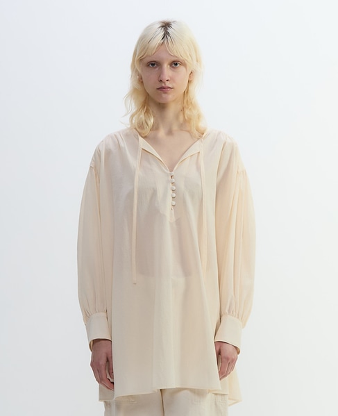 コットンボイルガーゼタンブラースモックブラウス 詳細画像 アイボリー 2