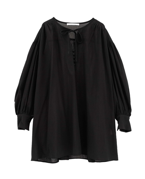 コットンボイルガーゼタンブラースモックブラウス 詳細画像 ブラック 1