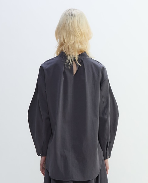 綿麻高密度ツイルタック入りフレアブラウス 詳細画像 グレー 4