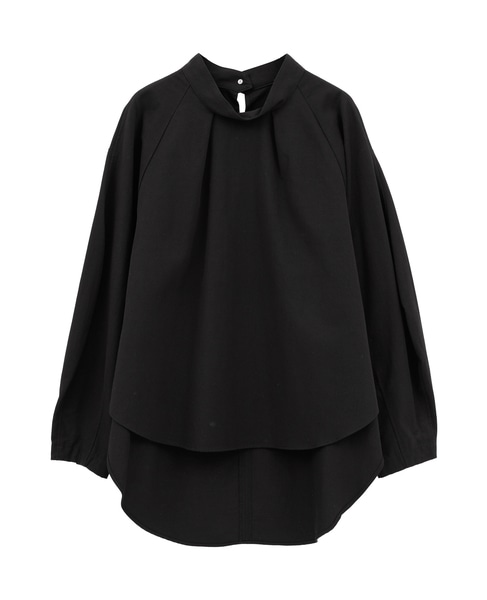 綿麻高密度ツイルタック入りフレアブラウス 詳細画像 ブラック 1