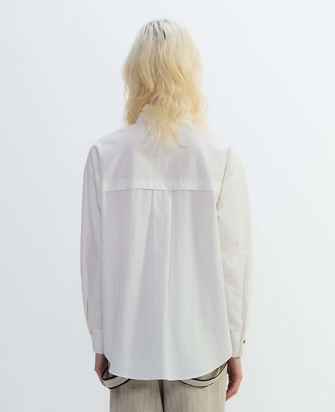 綿麻高密度ツイルアトリエモチーフプリントシャツ 詳細画像 オフホワイト×ブラック 11