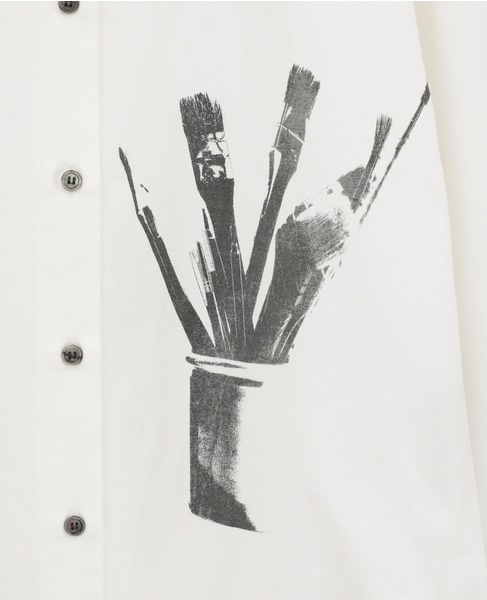 綿麻高密度ツイルアトリエモチーフプリントシャツ 詳細画像 オフホワイト×ブラック 12