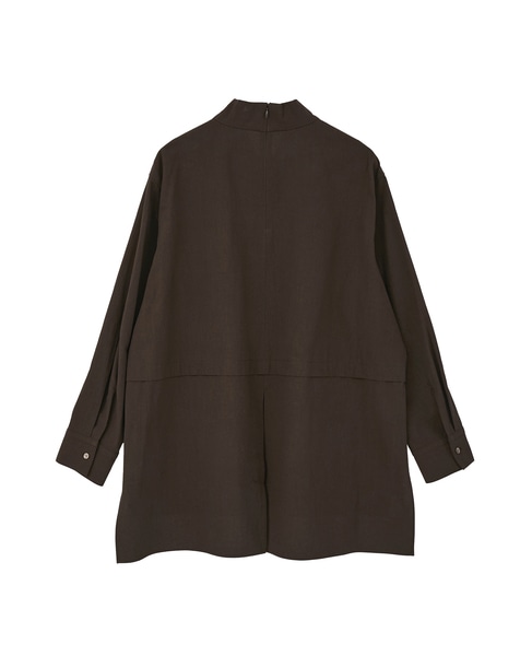 COTTON SABREタック＆スリットハイネックブラウス 詳細画像 ブラウン 2