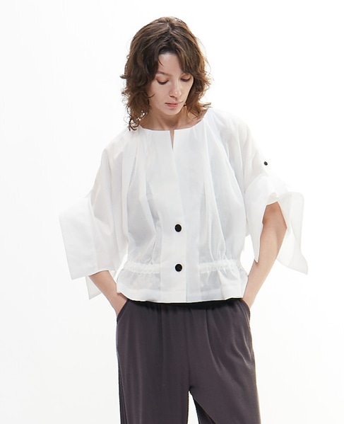 ラミーリヨセルタック＆ギャザージャケット 詳細画像 ホワイト 5