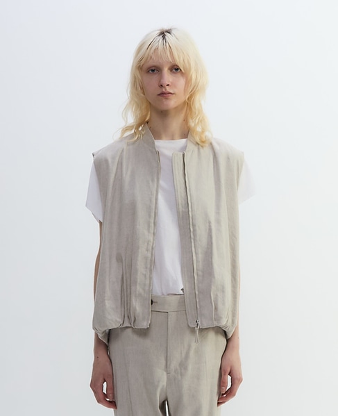 リネンレーヨンストレッチブルゾンジレ 詳細画像 ベージュ 2