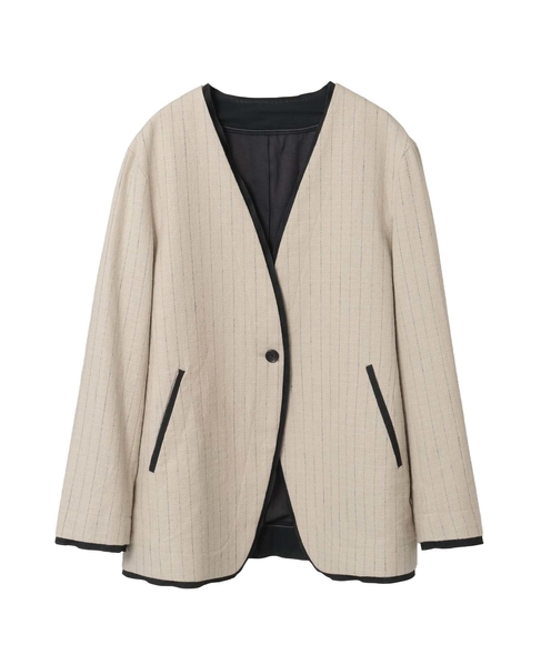 ヘビーコットンリネントリミングジャケット 詳細画像 ベージュ×ブラック 1