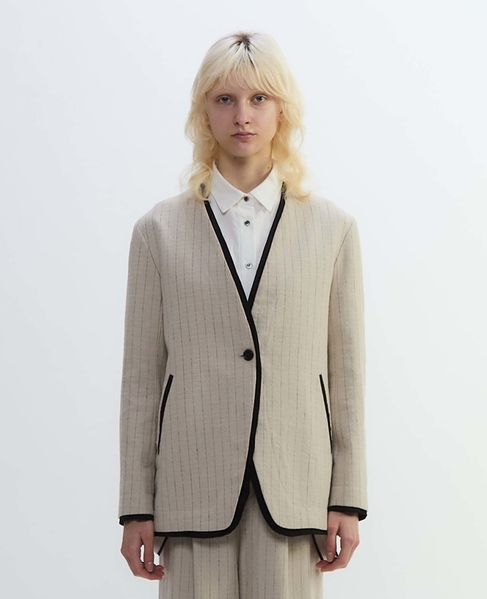 ヘビーコットンリネントリミングジャケット 詳細画像 ベージュ×ブラック 14