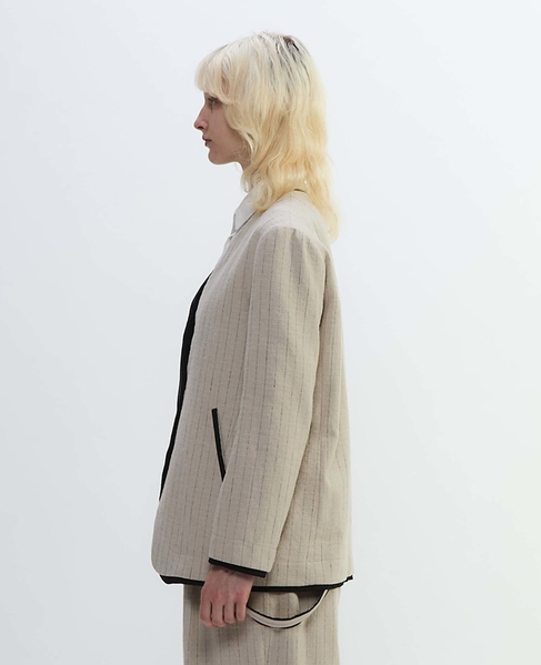 ヘビーコットンリネントリミングジャケット 詳細画像 ベージュ×ブラック 15