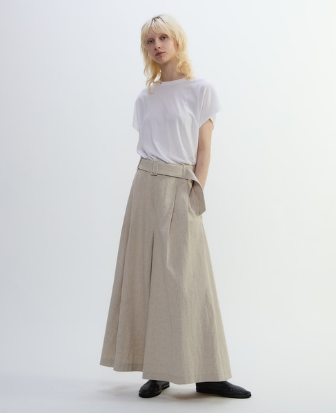 コットンリネンラミーキャンバスタック入りフレアーパンツ 詳細画像 ベージュ 2