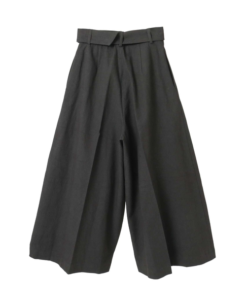 コットンリネンラミーキャンバスタック入りフレアーパンツ 詳細画像 グレー 2