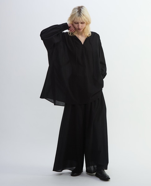 コットンボイルガーゼタンブラーボックスプリーツパンツ 詳細画像 ブラック 11