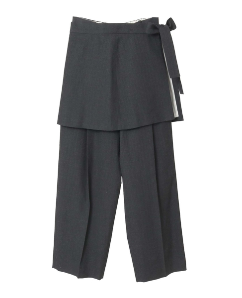 ウールリネンヘリンボンスカート付きスラックスパンツ 詳細画像 チャコールグレー 1