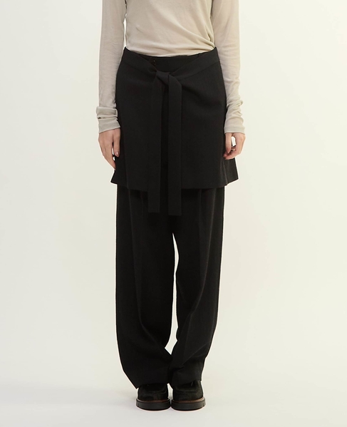 ウールリネンヘリンボンスカート付きスラックスパンツ 詳細画像 チャコールグレー 11