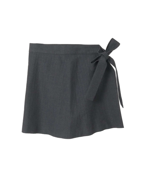 ウールリネンヘリンボンスカート付きスラックスパンツ 詳細画像 チャコールグレー 9