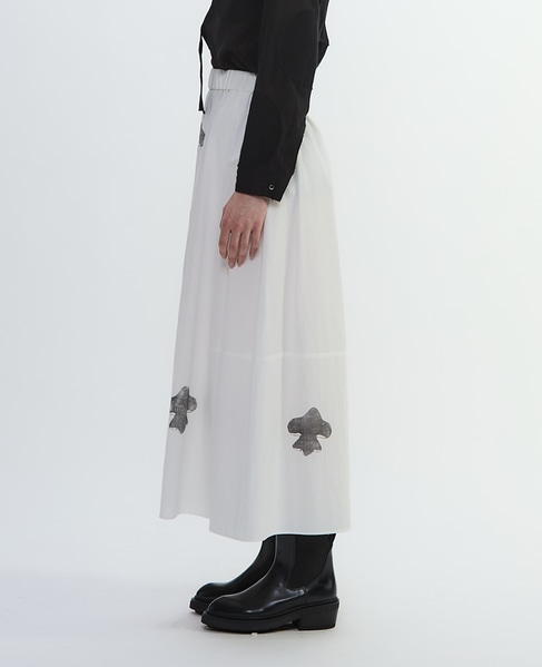 綿麻高密度ツイルビスコチートバルーンスカート 詳細画像 オフホワイト×ブラック 10