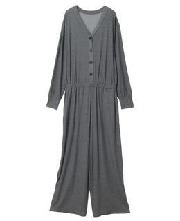 リヨセルハーフミラノリブVネックオールインワン