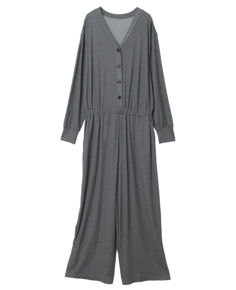 リヨセルハーフミラノリブVネックオールインワン 詳細画像 チャコールグレー 1