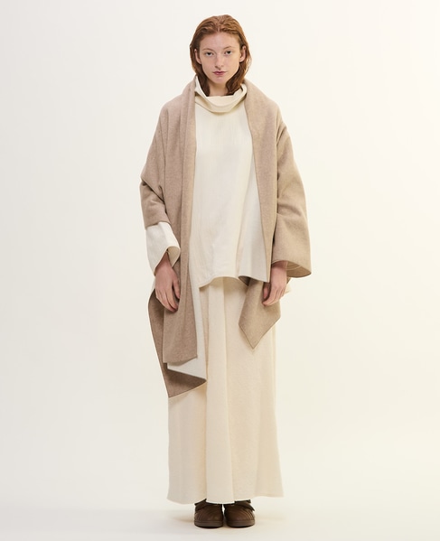 ウールカシミヤダブルクロスジャージ片袖ストール 詳細画像 ベージュ 2