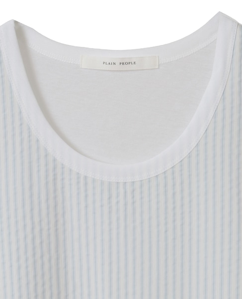 超強撚天竺ストライプドッキングブラウス 詳細画像 ホワイト 3