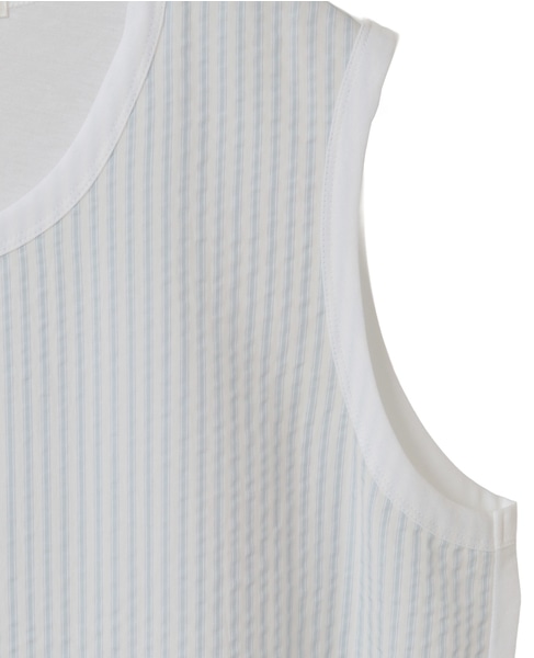 超強撚天竺ストライプドッキングブラウス 詳細画像 ホワイト 4