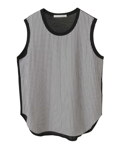 超強撚天竺ストライプドッキングブラウス 詳細画像 ブラック 1