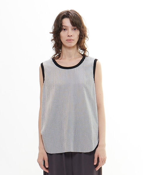 超強撚天竺ストライプドッキングブラウス 詳細画像 ブラック 2