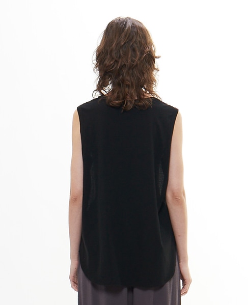 超強撚天竺ストライプドッキングブラウス 詳細画像 ブラック 4